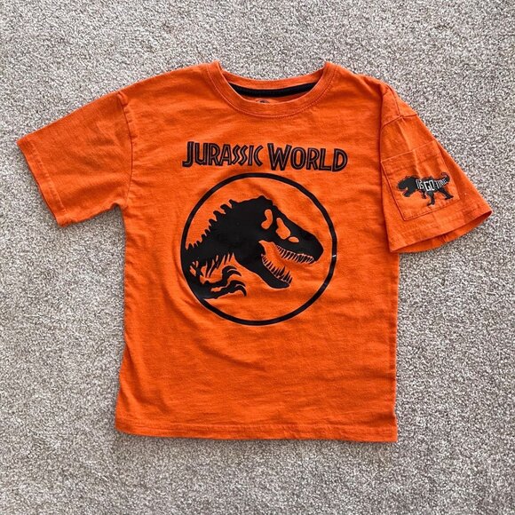 Y2K Jurassic World Baby-tee Orange Cotton Top - Picture 4 of 7